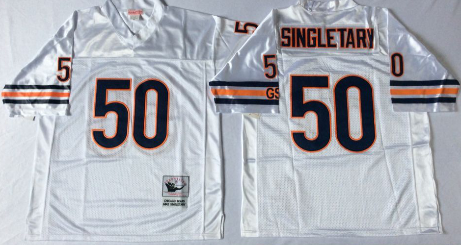 Men NFL Chicago Bears #50 Singletary white Mitchell Ness jerseys->chicago bears->NFL Jersey